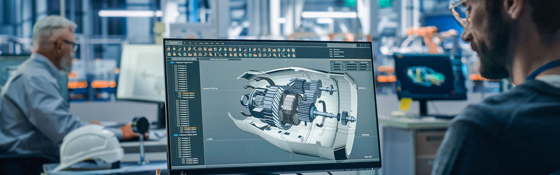 Man working on 3-D rendering on computer