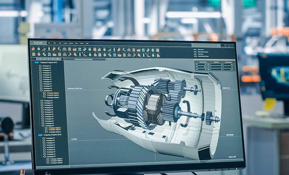 Man working on 3-D rendering on computer